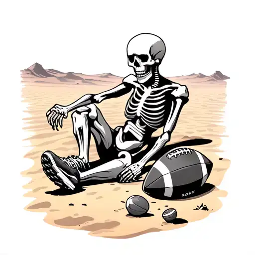 Skelaton Laying In The Desert With A Slot Machine In Running Shoes And A Football