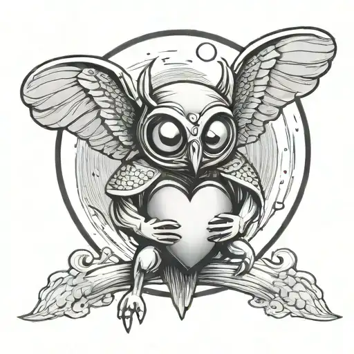 Mothman Holding A Heart Sat On A Moon