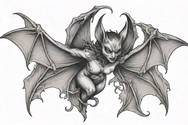 Bat Spreading Wings Feminine Demon