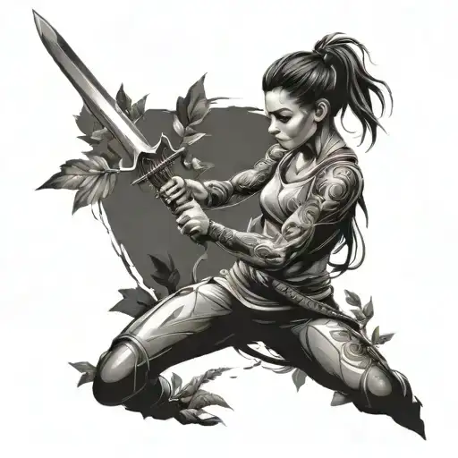 Girl Jabbing A Sword Into The Ground Turning It Into A Plant