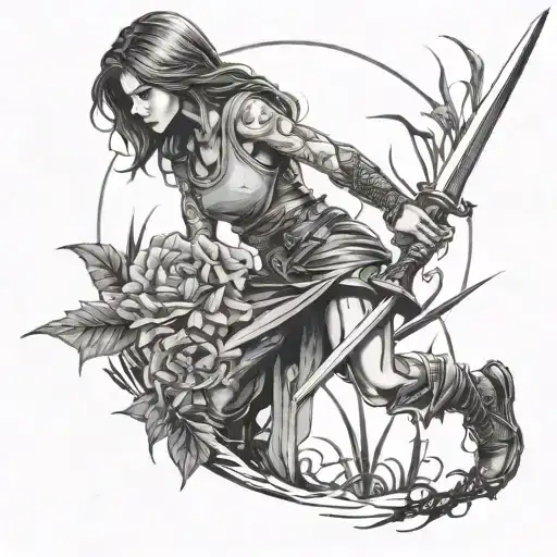 Girl Putting A Sword Into The Ground Turning It Into A Plant