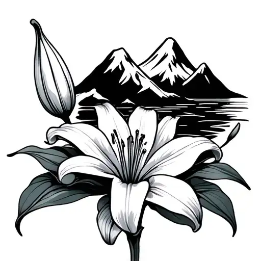Lily Flower With Mountains