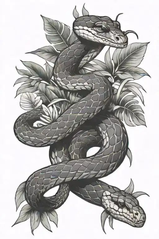 Snake And Tropical Leaves
