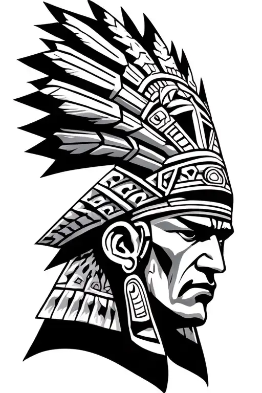 Male Aztec Warrior Head With Headpiece