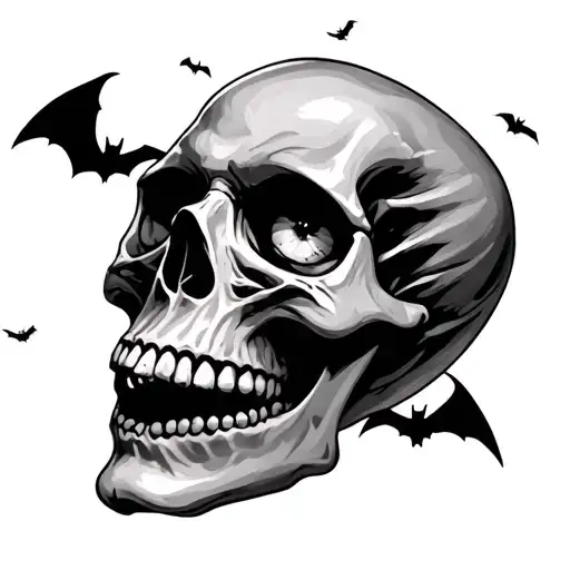 Skull With Little Bats Flying Out Of Its Eyes