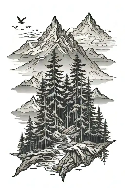 Fir Trees Forest Landscape Mountains Background Gothic Complex Sleeve