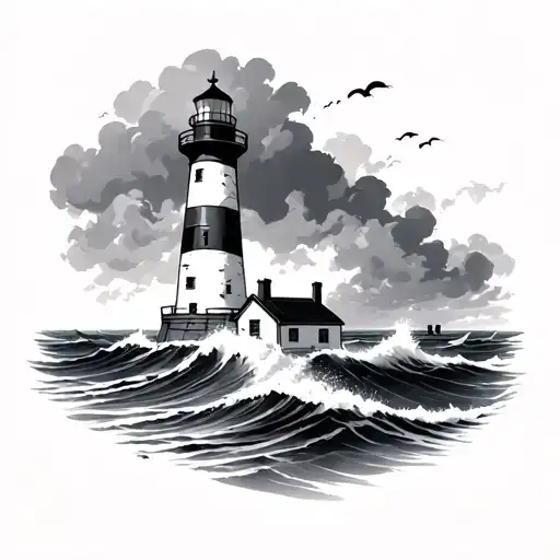 Lighthouse In Stormy Sea
