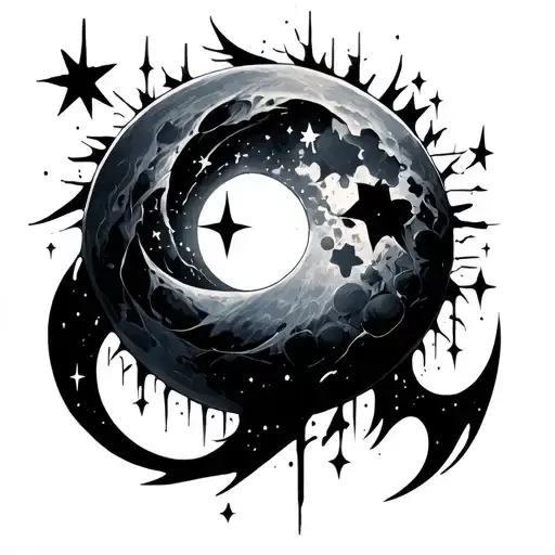 All Black Cyber Sigilism Moon And Stars