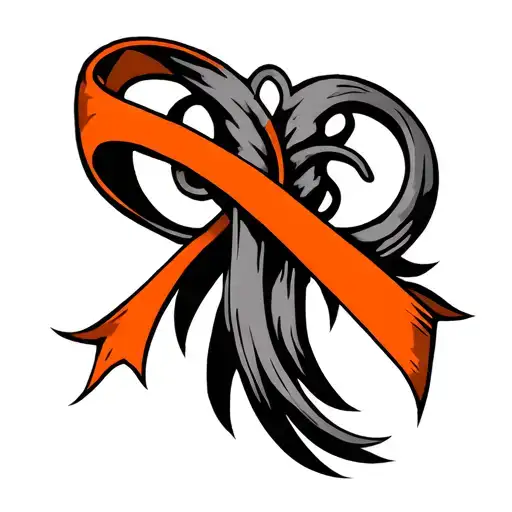 Kidney Cancer Orange Ribbon Intertwined With Roman Symbol Representing Strength
