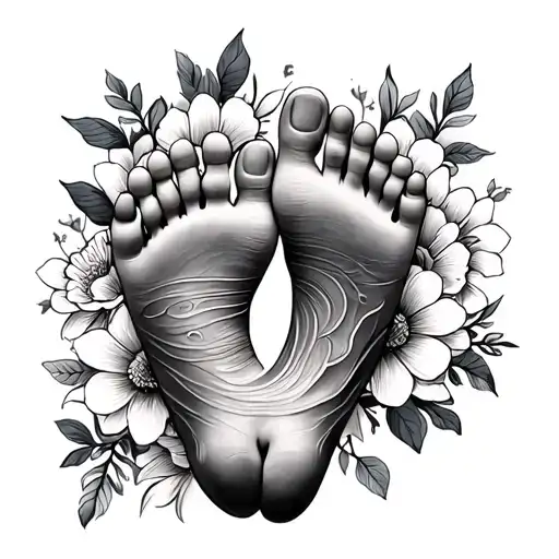 Tattoo For Son With Name And Foot Print And Flowers