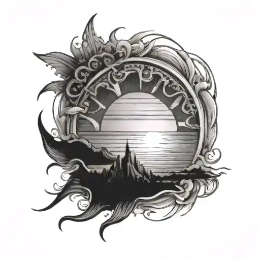 Sun Rising And Setting With One Having A Shadow