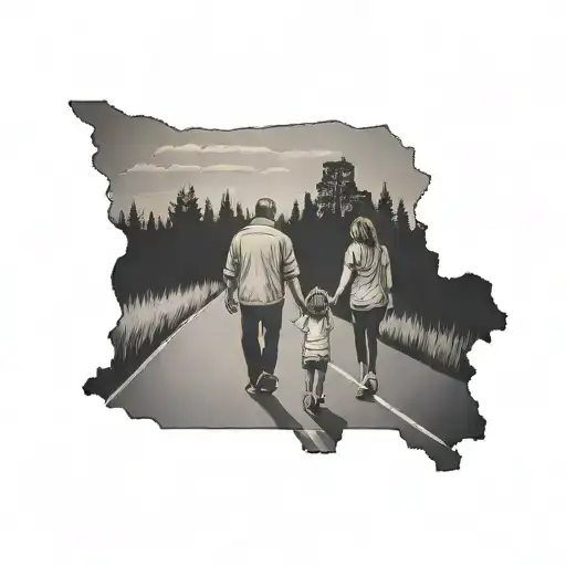 State Of Georgia Outline With Father Daughter Walking Down Road