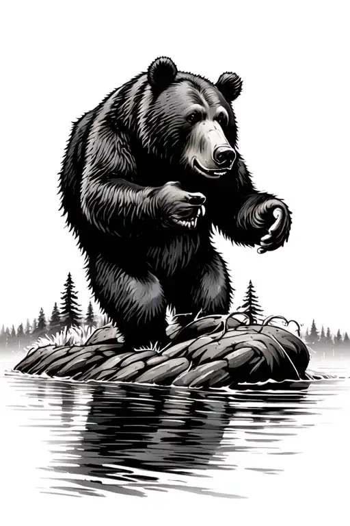 Big Bear Crossing A River