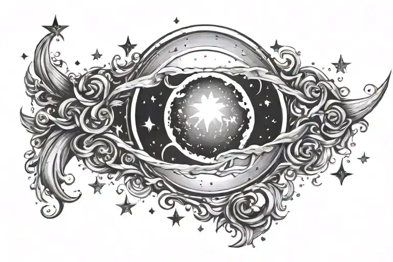 Celestial Moon And Stars Collar Bone Tattoo Design