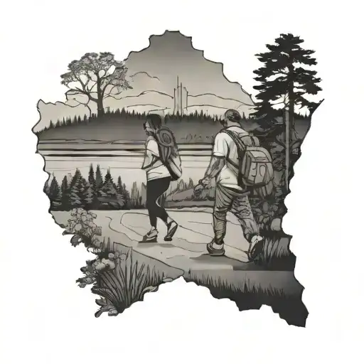 State Of Georgia Outline With Father Daughter Walking