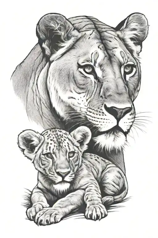Mother Lioness And A Baby Lioness