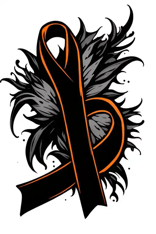 Kidney Cancer Orange Ribbon On A Design Representing Strength