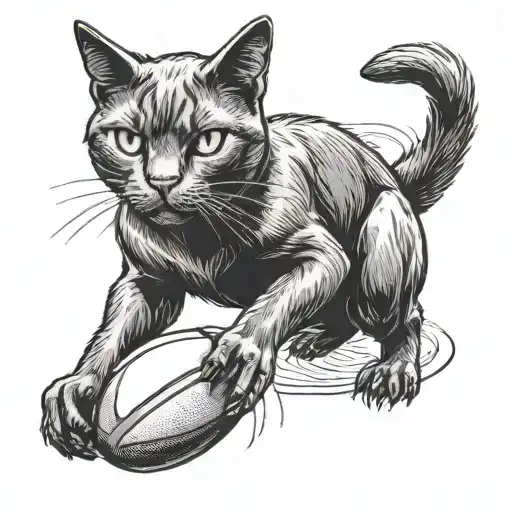 Black Cat Holding A Rugby Ball