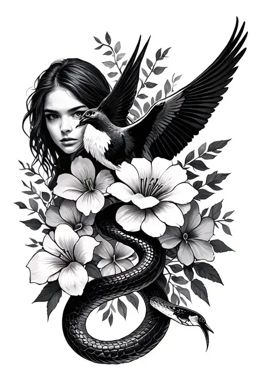Katniss Flowers With Mockingjay And Snake Wrapping