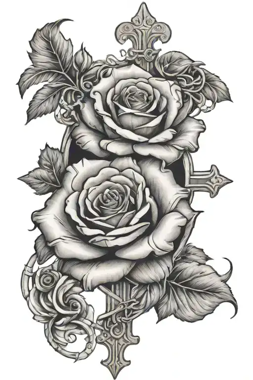 Rose Surrounded A Cross With Sun Lights Shining