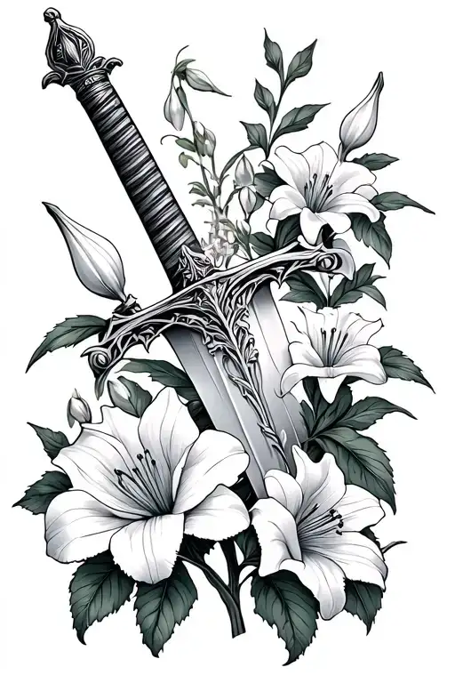 Sword With Rose Lily Snowdrop And Larkspur