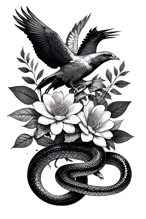 Katniss Flowers With Mockingjay And Snake Intertwined