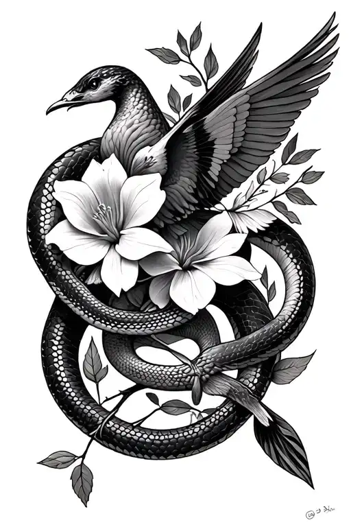 Hunger Games Katniss Flowers With Mockingjay And Snake Intertwined
