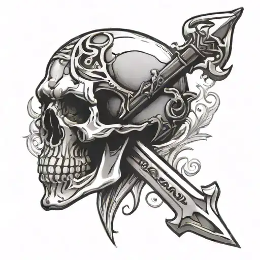 Simple Tattoo Outline Design Of A Skull And Scythe