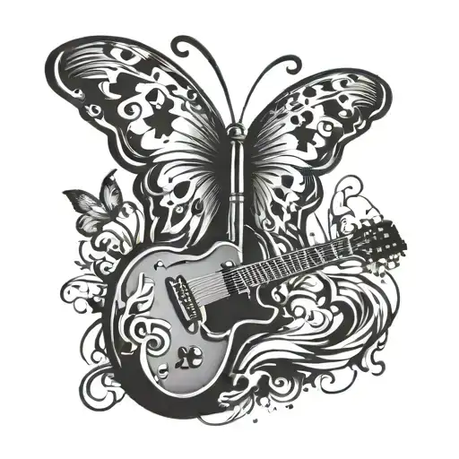 Smashed Guitar Football Butterfly Tattoo Design