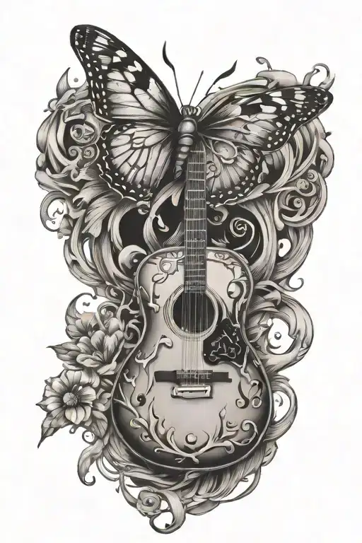 Smashed Guitar Butterfly Tattoo Design Inspired