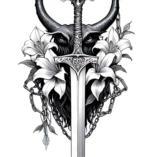 Saint Dymphna Sword Lilies Chained Devil