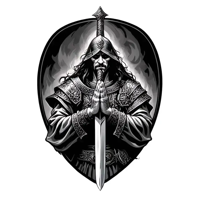 Praying Warrior Wielding A Sword