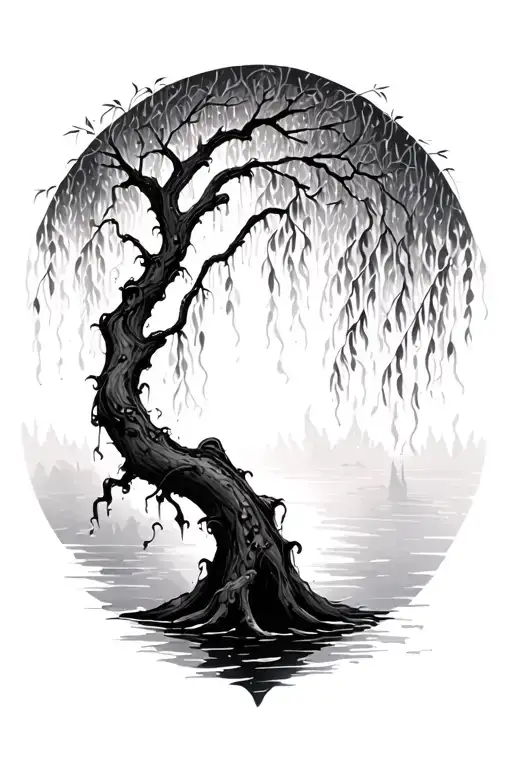 Weeping Willow Braches Flowing In Wind