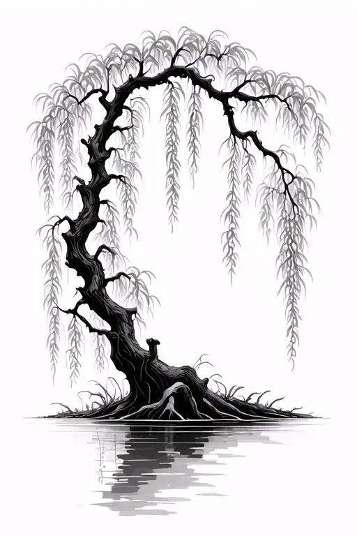 Weeping Willow Braches Flowing In Wind