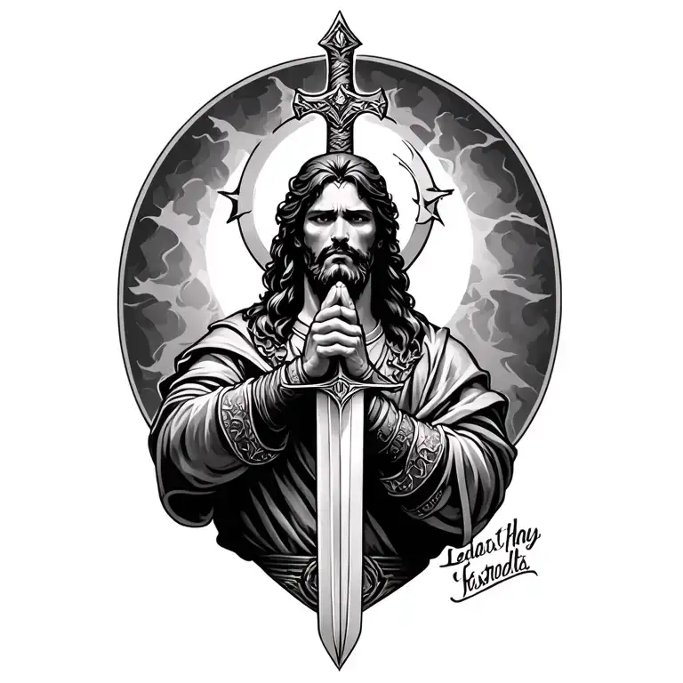 Praying Christian Warrior Wielding A Sword