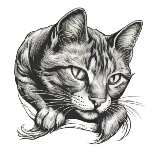 A Cat Sleep On The Right Side Curled