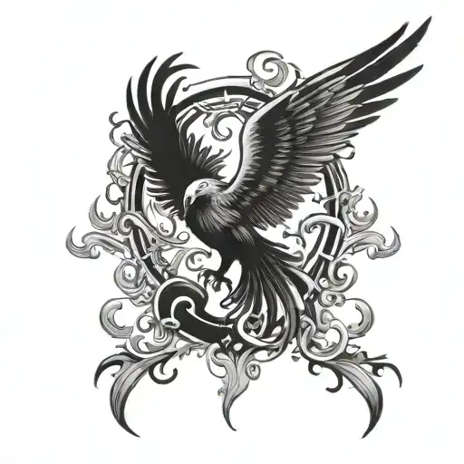 Phoenix Rising From Ashes With Serenity Prayer And Yin Yang Symbol