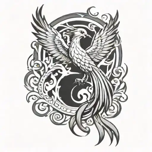 Elegant Phoenix Outline Rising From Ashes Symbolizing Rebirth