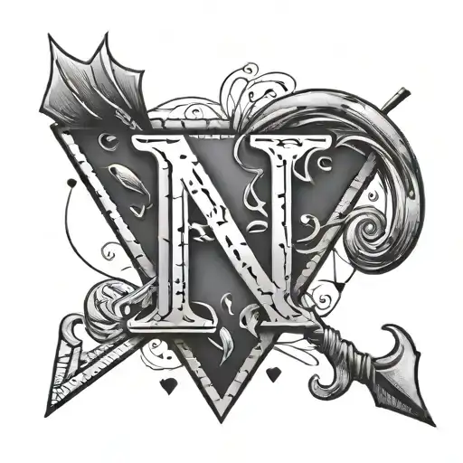 Letter N & K With Heart And Arrow Piercing