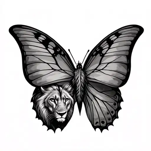 Butterfly With A Lioness Head Inside The Left Wing