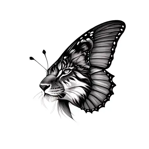 Butterfly With A Partial Female Lioness Head Fillng The Full Inside Of The Left Wing