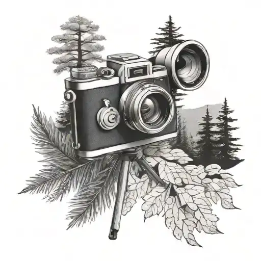 Camera With Tripod And Forest View Point