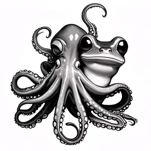 Fine Line Octopus And Frog Hugging Each Other