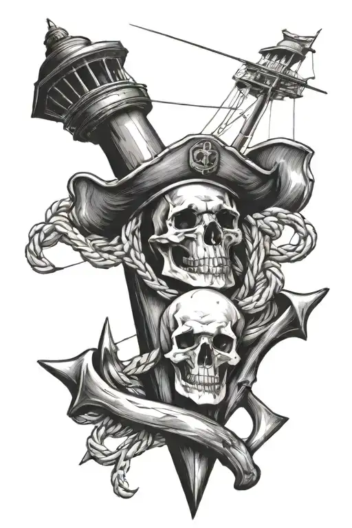 Lighthouse Anchor Rope Ship Steer Skull