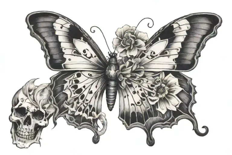 Butterfly With Skull Blended On Wing Attached