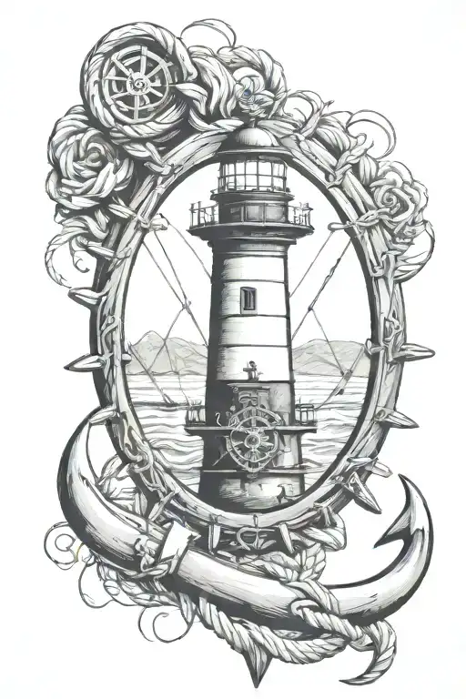 Lighthouse Anchor Rope Ship Steering Wheel