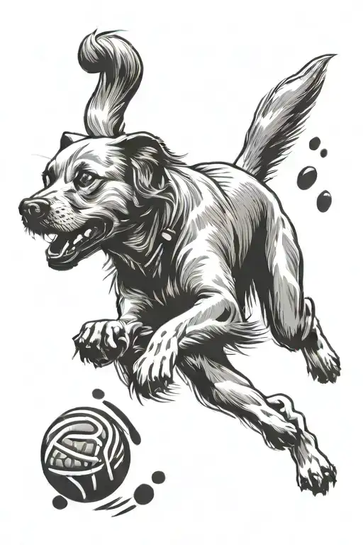 Minimalistic Running Dog Paws Towards A Tennis Ball