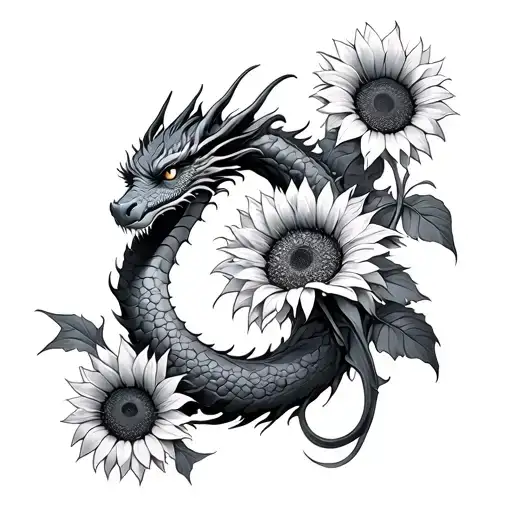 Dragon Sunflowers Intertwined