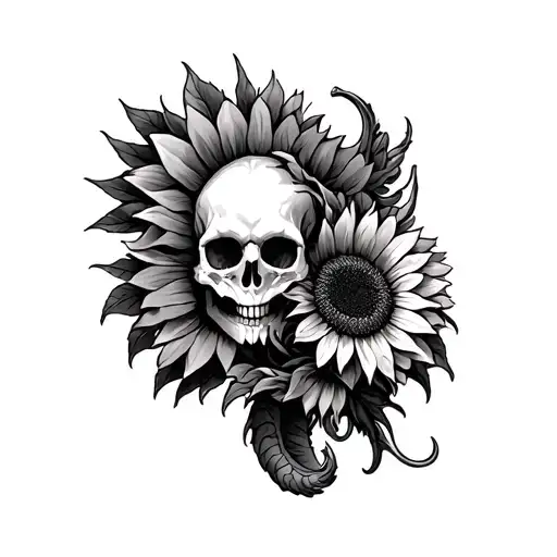 Dragon Sunflowers Skulls Intertwined