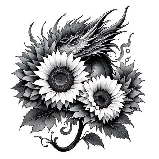 Realism Dragon Sunflowers Intertwined For Hip